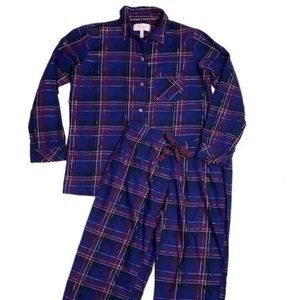 Victoria Secret Holiday Sparkle Flannel Plaid Pajama Set Blue Purple S